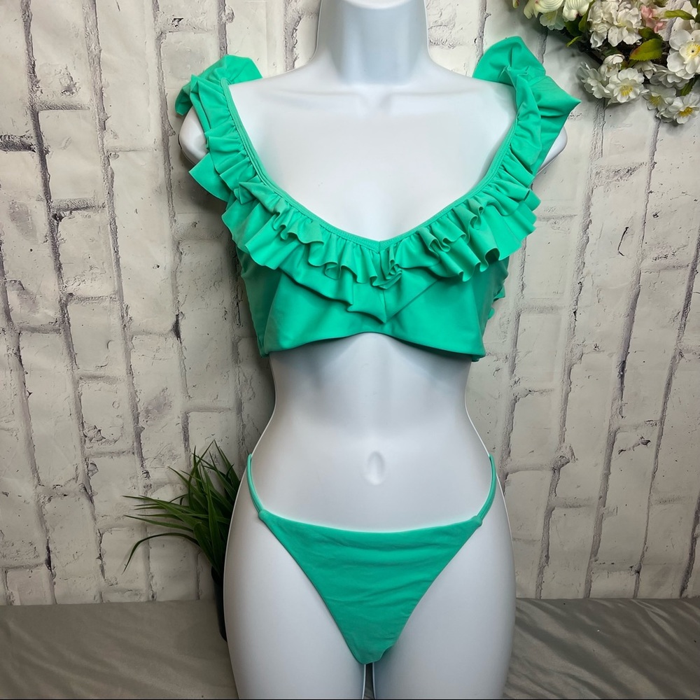 Lovers + Friends Green Ruffle Bikini